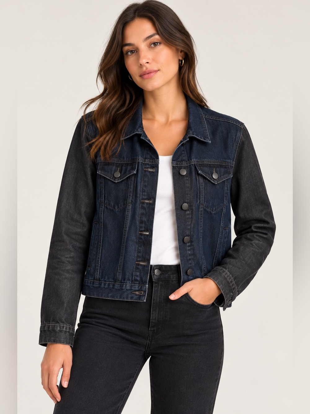 Gap 1969 Dark Wash Denim Jacket with Contrast Sleeves | Size Large